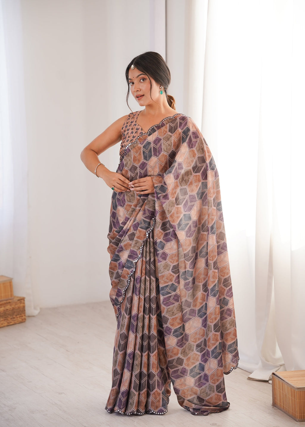 Women's Multicolor Chinon Digital Printed Designer Saree