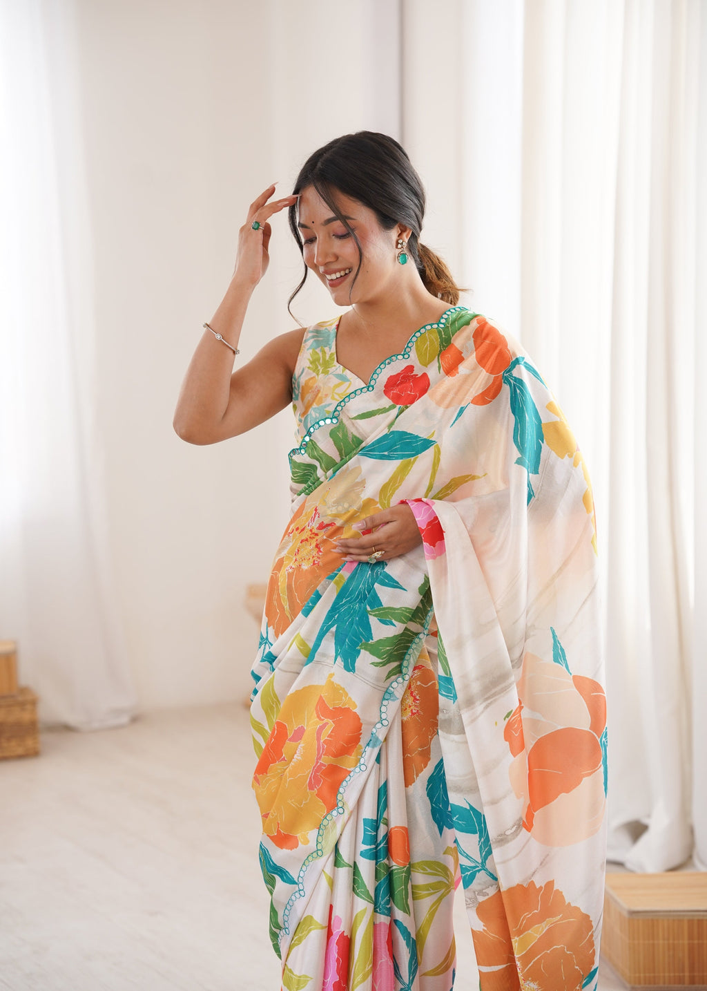 Women's Multicolor Chinon Digital Printed Designer Saree