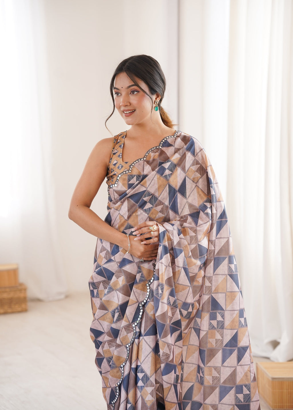 Women's Multicolor Chinon Digital Printed Designer Saree