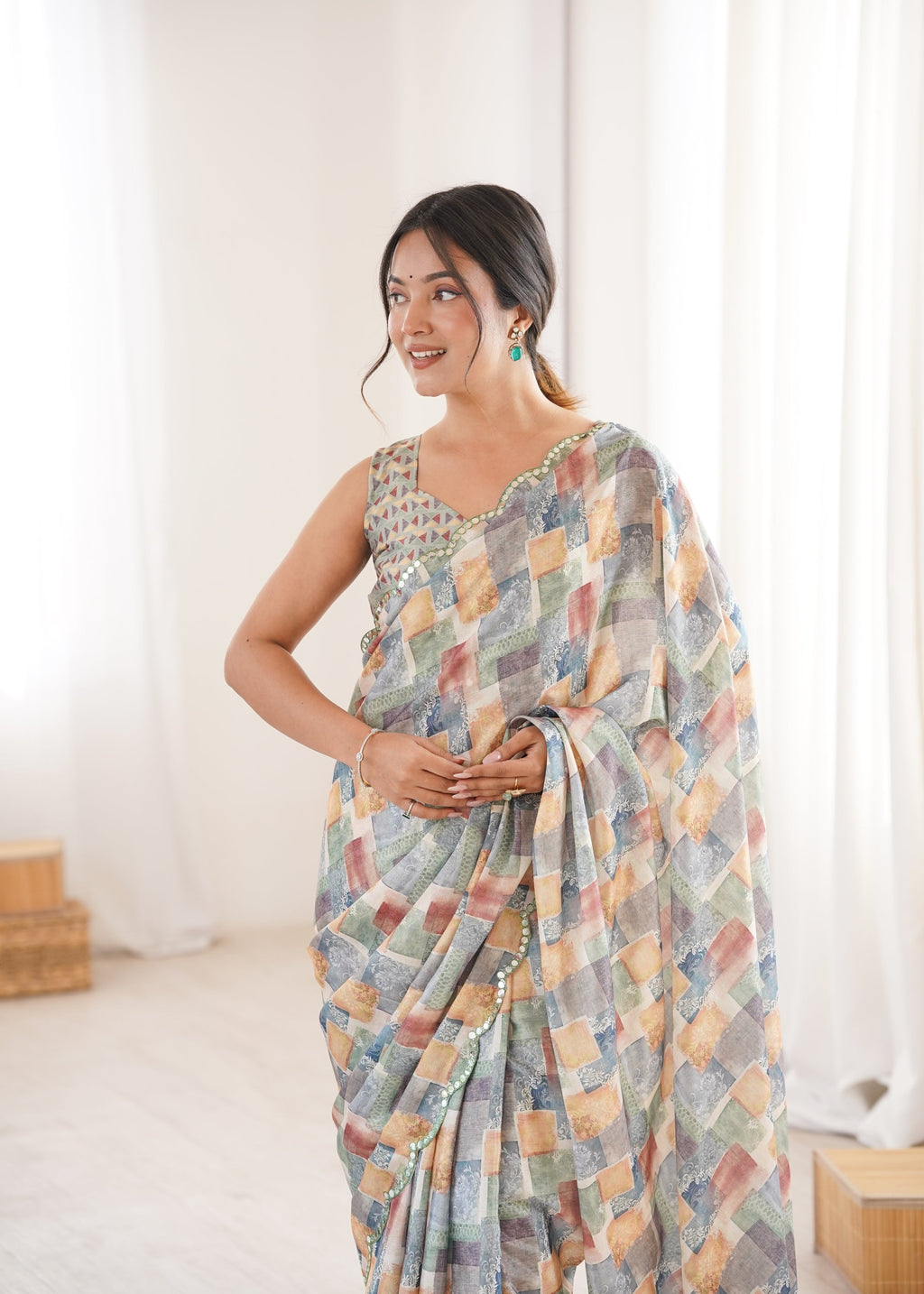 Women's Multicolor Chinon Digital Printed Designer Saree