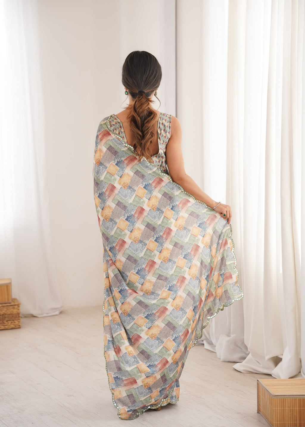 Women's Multicolor Chinon Digital Printed Designer Saree