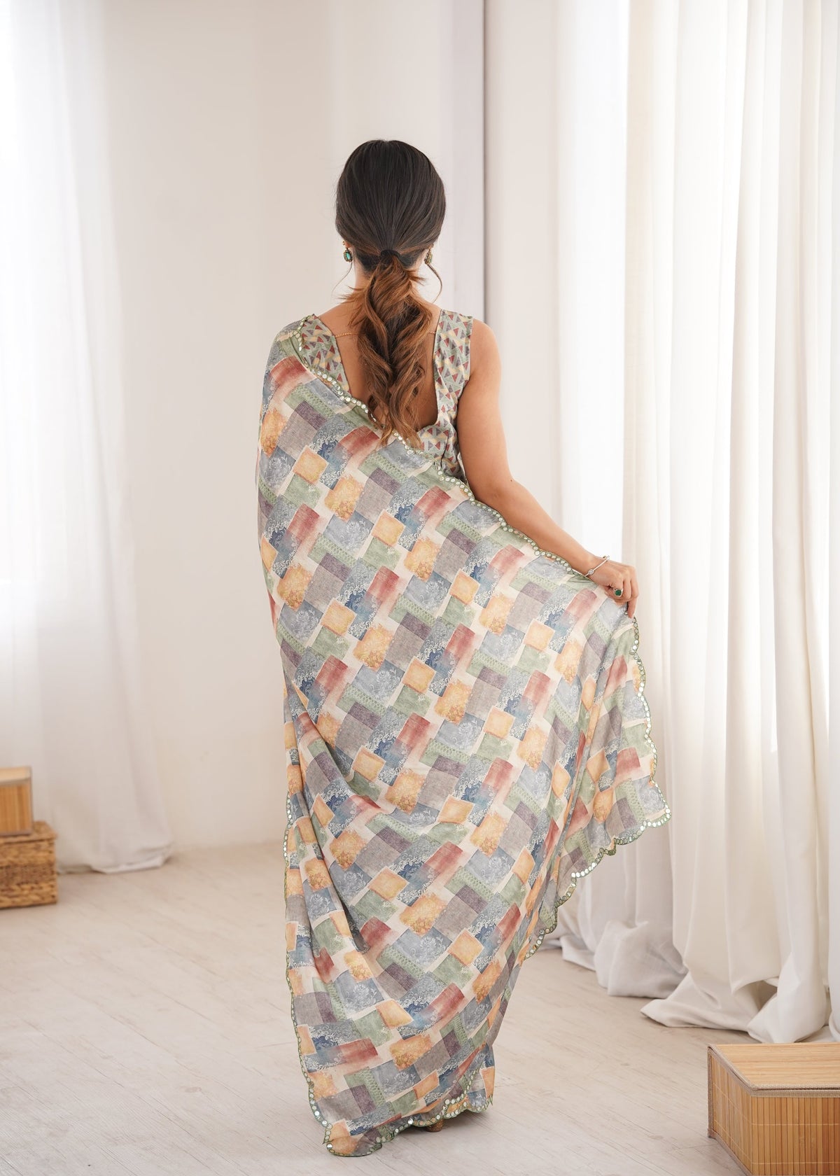 Women's Multicolor Chinon Digital Printed Designer Saree