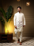 Men's Purple Slub Silk Sequins Embroidered Kurta Set with Koti
