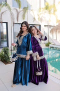 Rama & Purple ICE Velvet Embroidered Kurta Set with Batwa