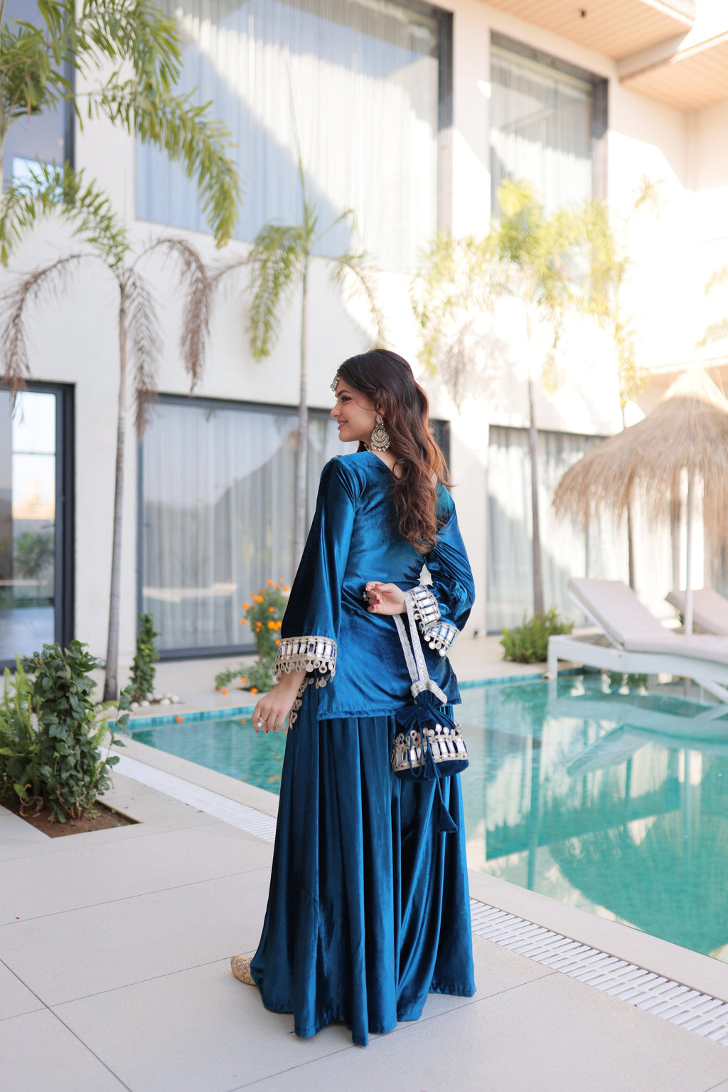 Rama ICE Velvet Embroidered Designer Kurta Set with Batwa