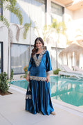 Rama ICE Velvet designer kurta set with zari embroidery, mirror work, and matching Batwa bag