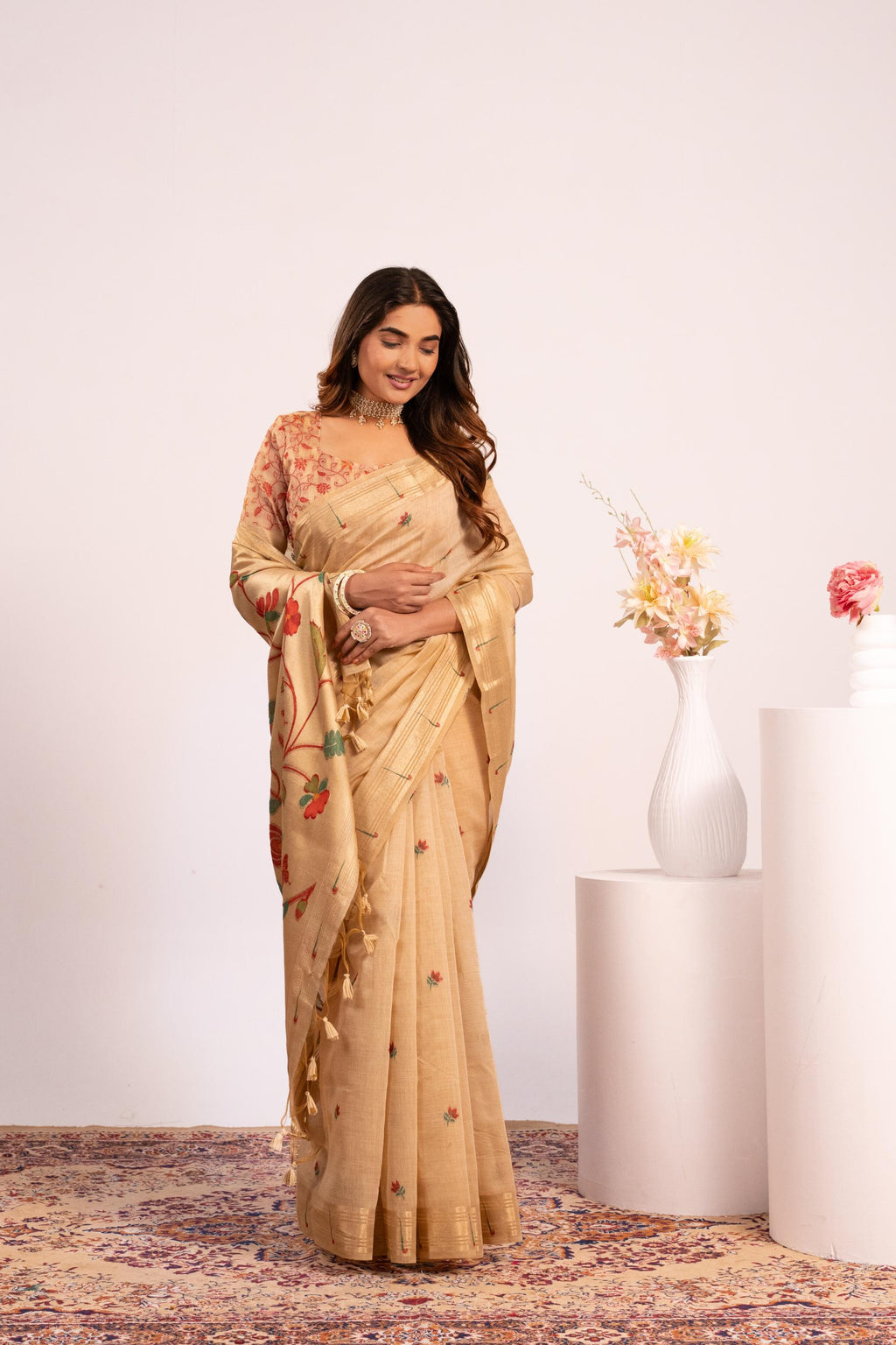 Chiku Muga Cotton Zari Woven Paithani Saree with Blouse