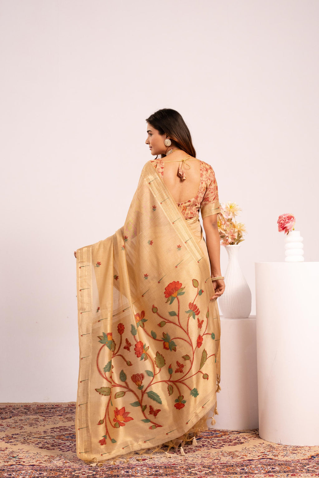 Chiku Muga Cotton Zari Woven Paithani Saree with Blouse