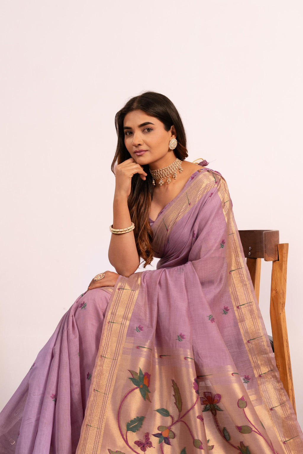 Purple Muga Cotton Zari Woven Saree with Matching Blouse