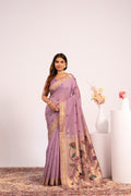 Purple Muga cotton saree with Resham weaving and Zari work