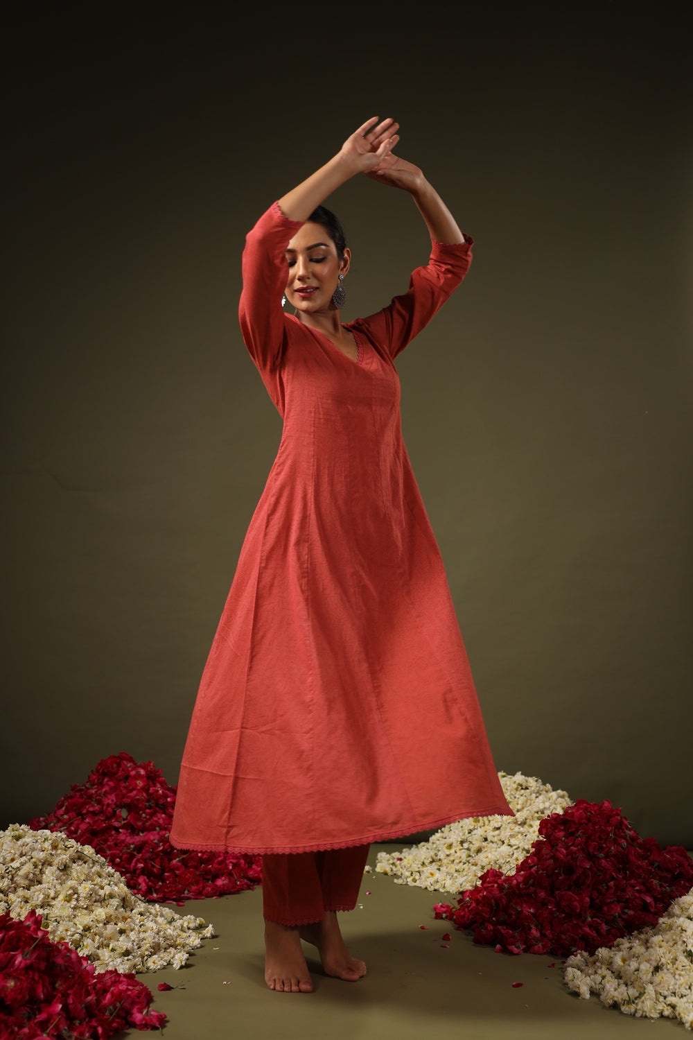 Jyoti Fashion Rust Rayon Lace Border Designer Kurta Set With Dupatta