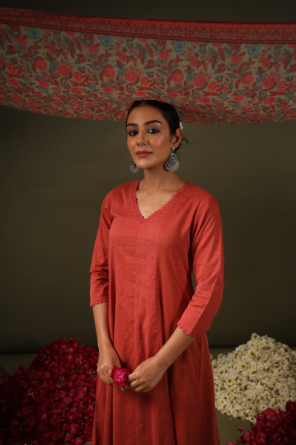 Jyoti Fashion Rust Rayon Lace Border Designer Kurta Set With Dupatta