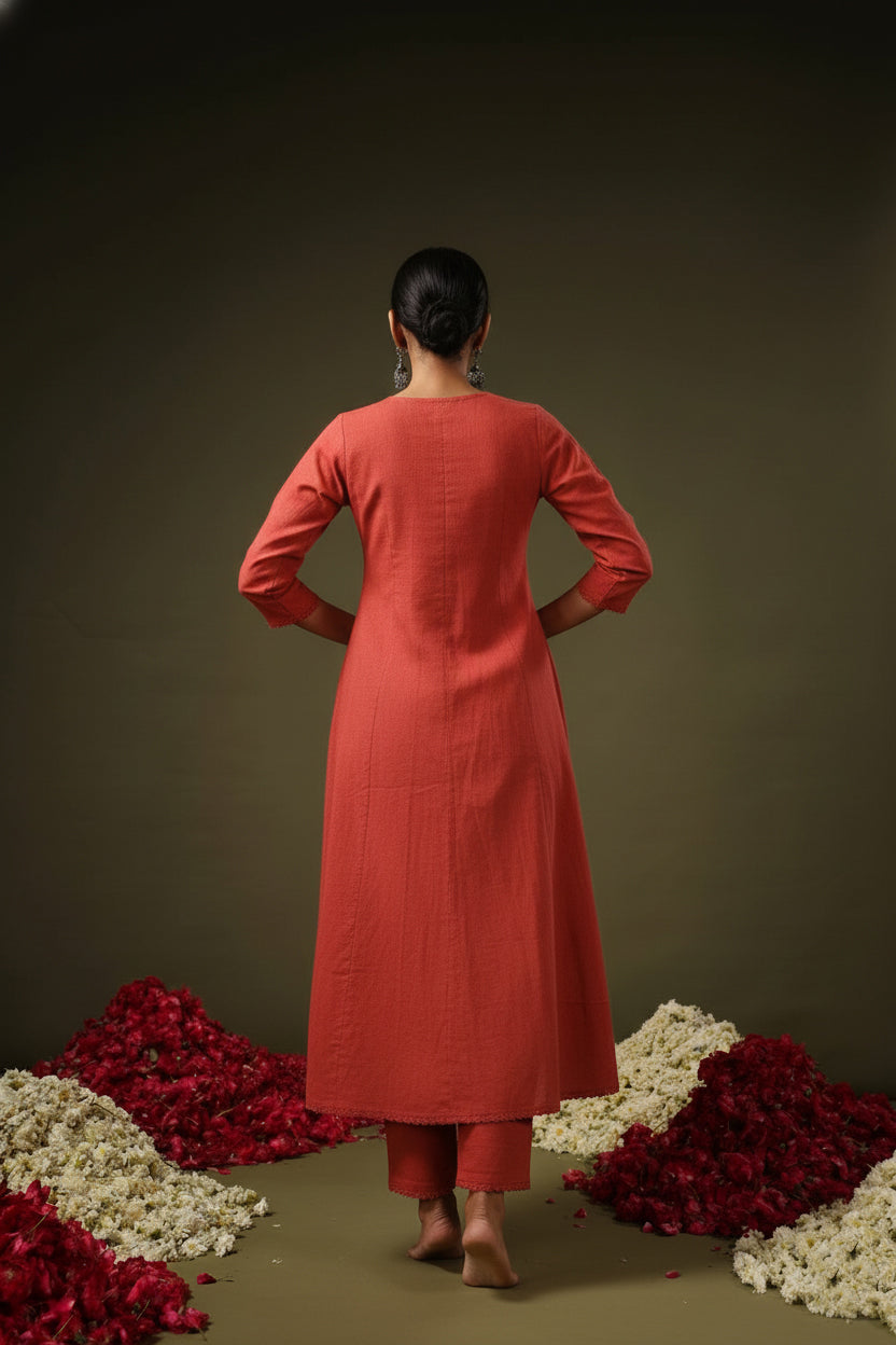 Jyoti Fashion Rust Rayon Lace Border Designer Kurta Set With Dupatta