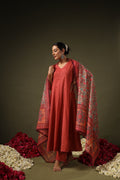 Jyoti Fashion Rust Rayon Lace Border Designer Kurta Set With Dupatta