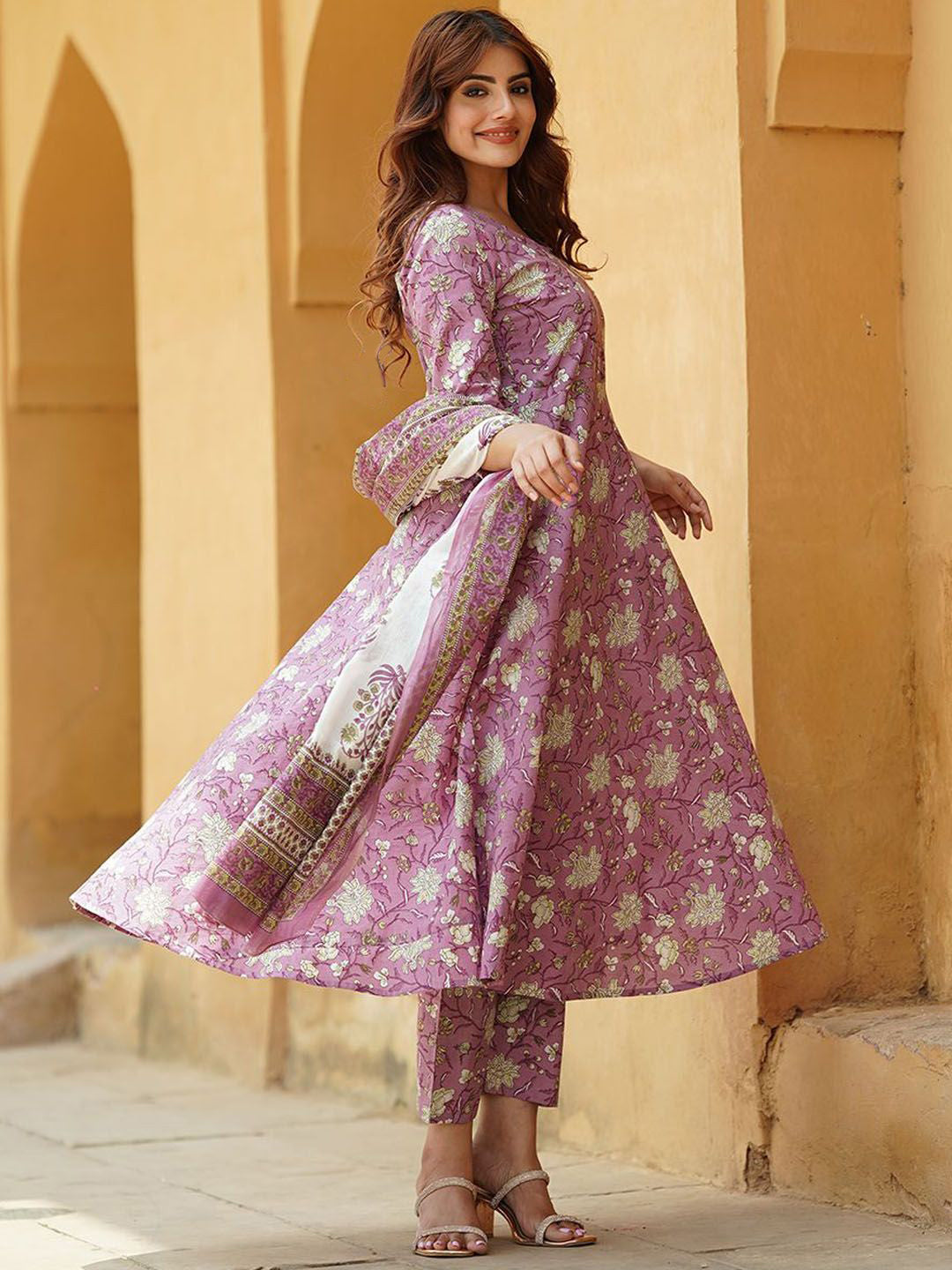 Jyoti Fashion Lavender Rayon Printed Designer Kurta Set With Dupatta