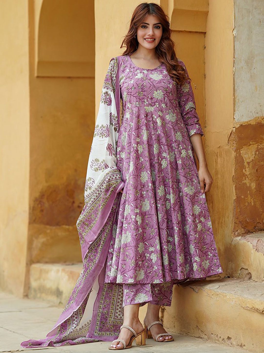 Jyoti Fashion Lavender Rayon Printed Designer Kurta Set With Dupatta