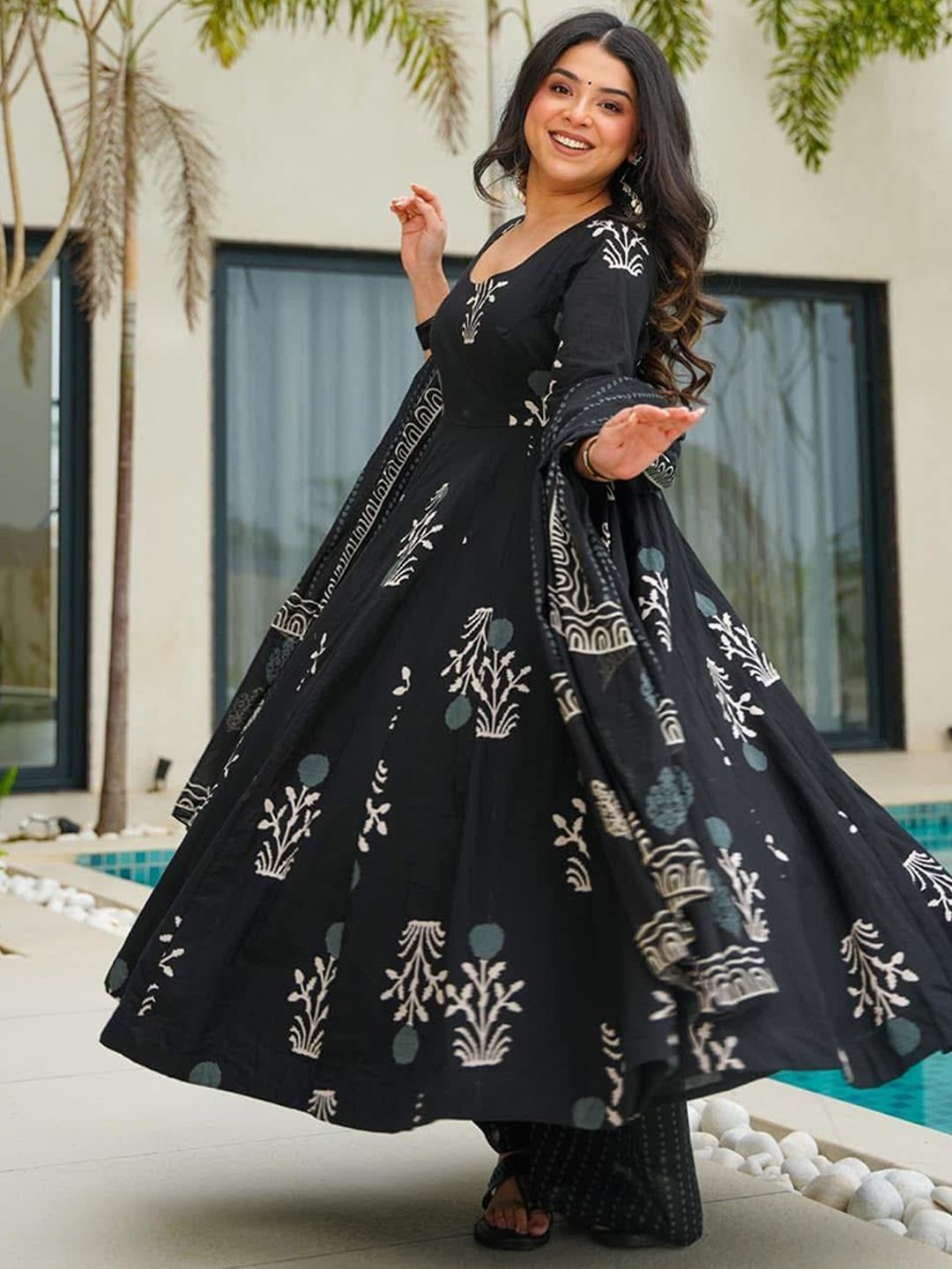 Jyoti Fashion Black Rayon Printed Designer Kurta Set With Dupatta