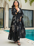 Jyoti Fashion Black Rayon Printed Designer Kurta Set With Dupatta