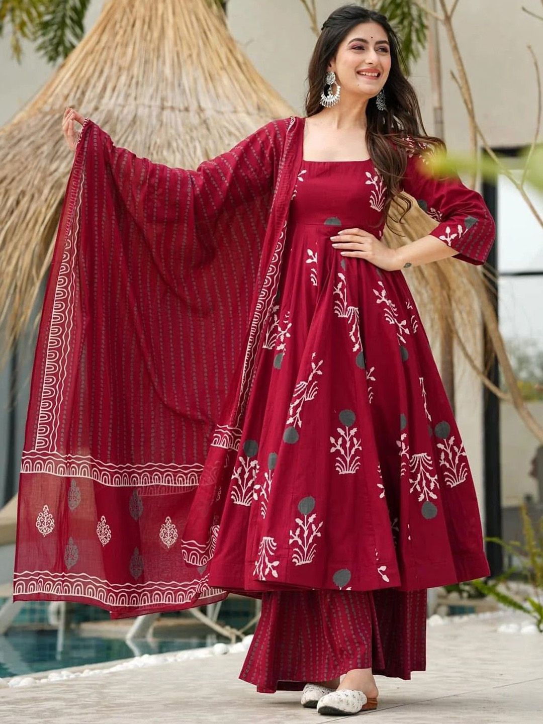 Jyoti Fashion Maroon Rayon Printed Designer Kurta Set With Dupatta