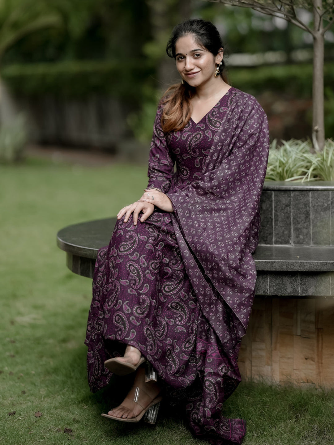 Jyoti Fashion Wine Rayon Printed Designer Kurta Set With Dupatta
