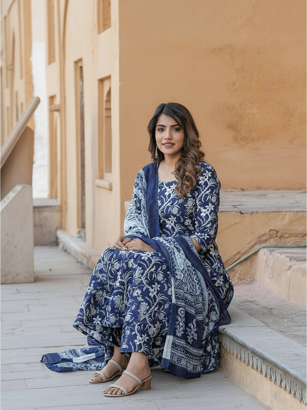 Jyoti Fashion Navy Blue Rayon Printed Designer Kurta Set With Dupatta