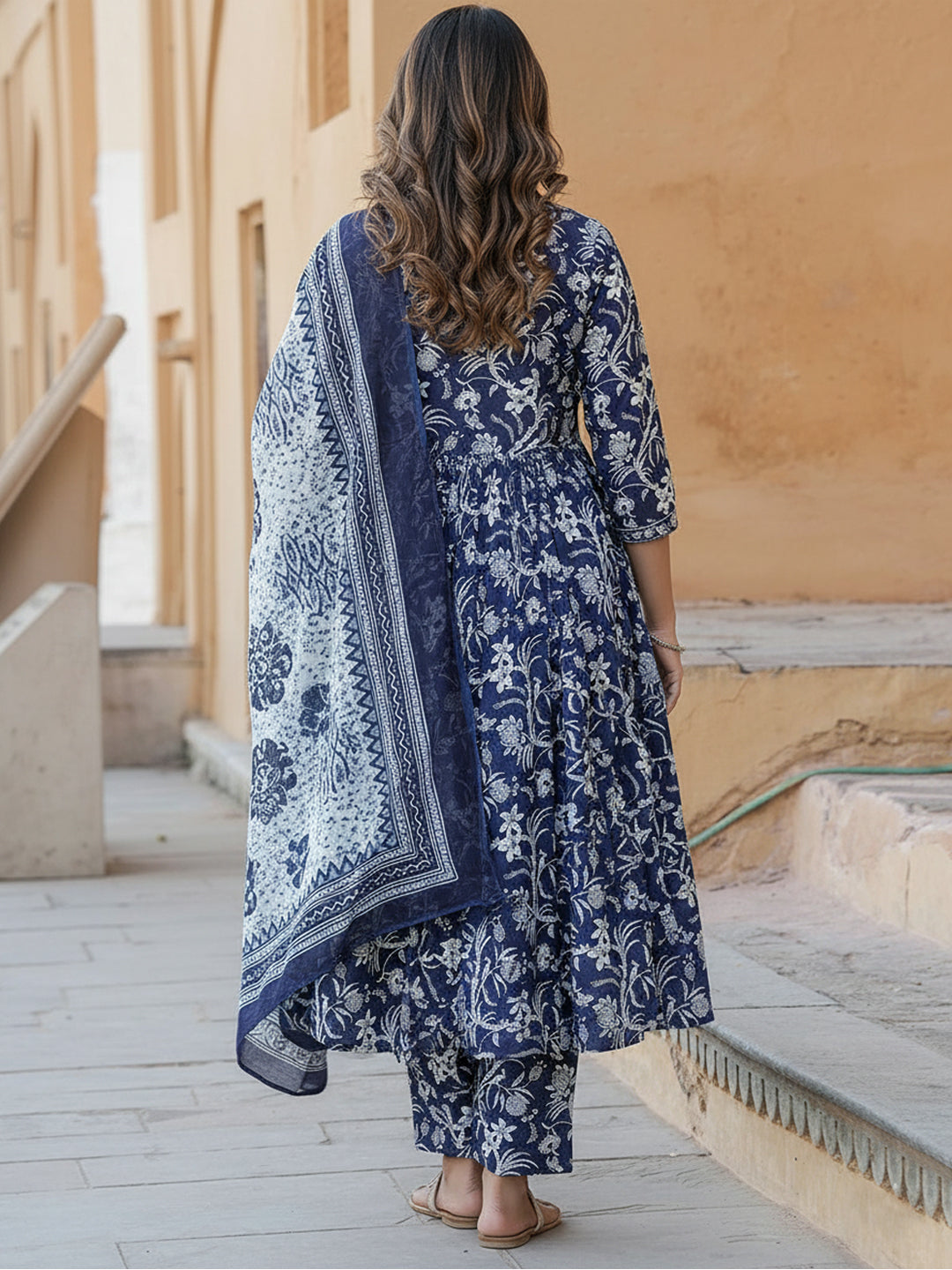 Jyoti Fashion Navy Blue Rayon Printed Designer Kurta Set With Dupatta