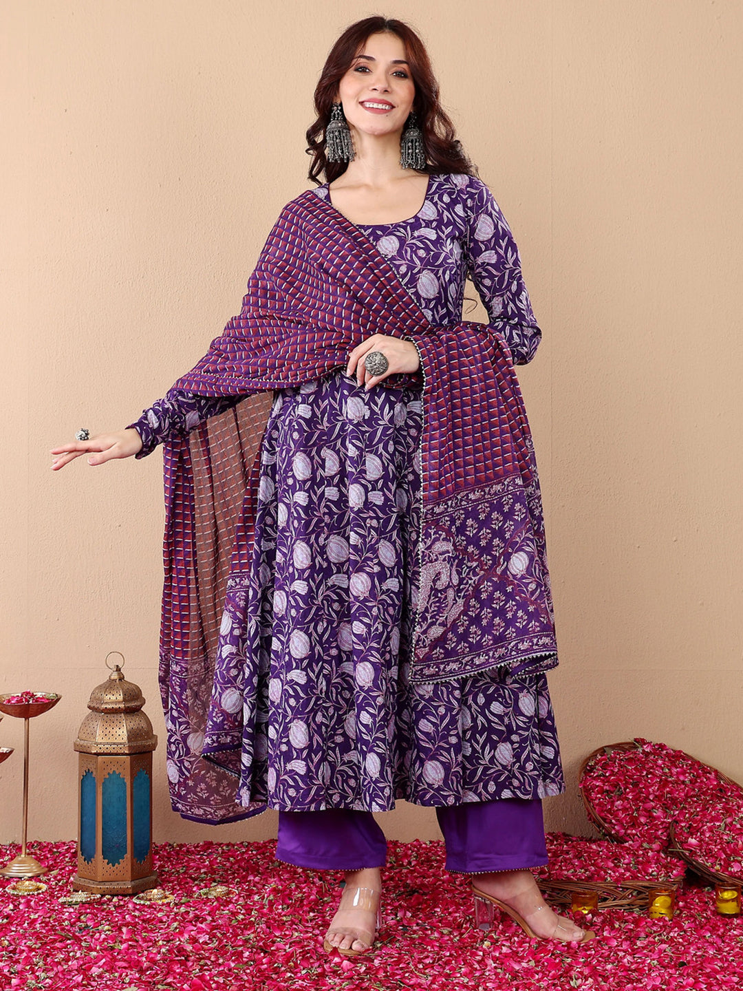 Jyoti Fashion Purple Rayon Printed Designer Kurta Set With Dupatta