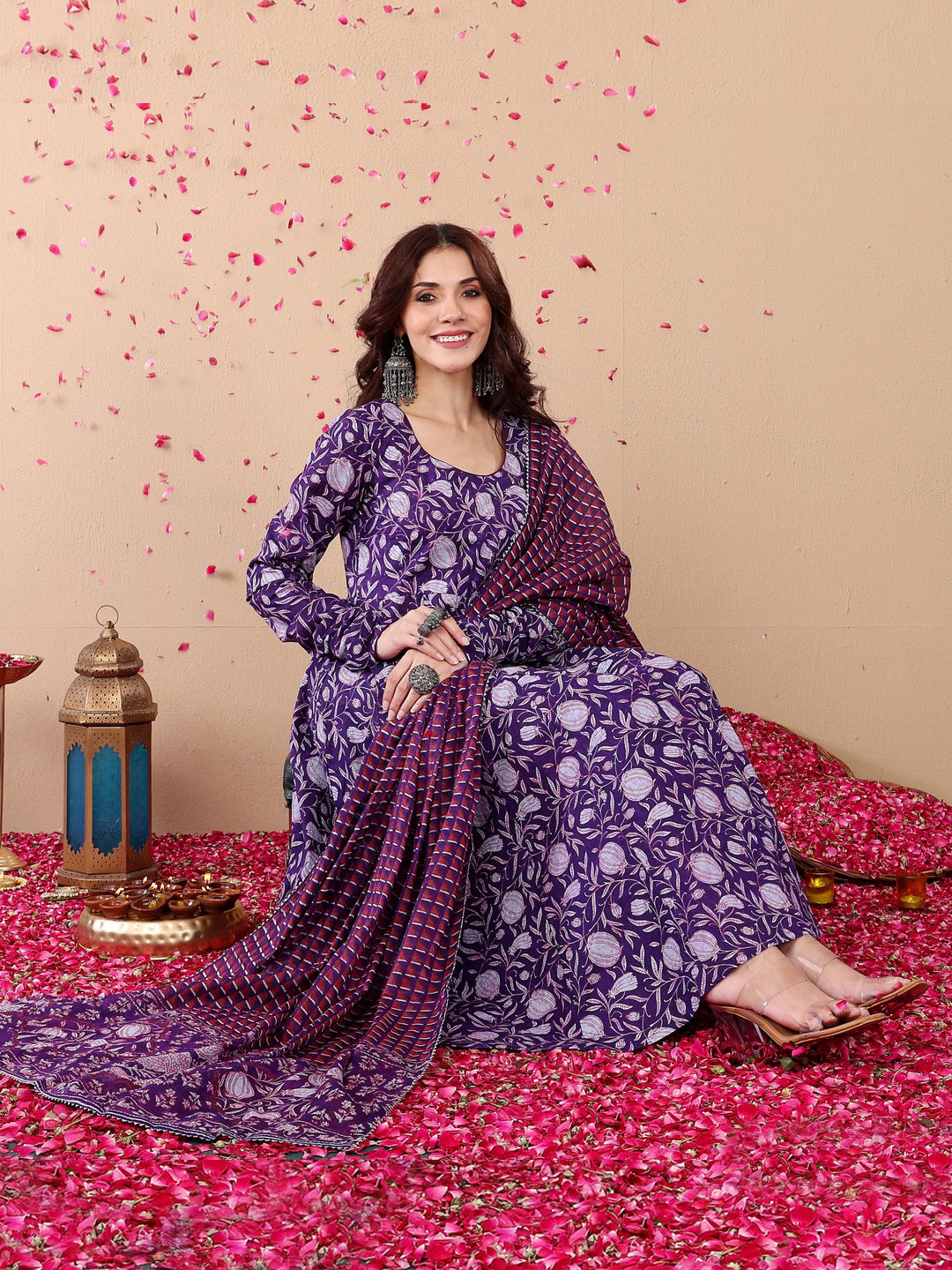 Jyoti Fashion Purple Rayon Printed Designer Kurta Set With Dupatta