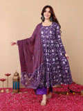 Jyoti Fashion Purple Rayon Printed Designer Kurta Set With Dupatta