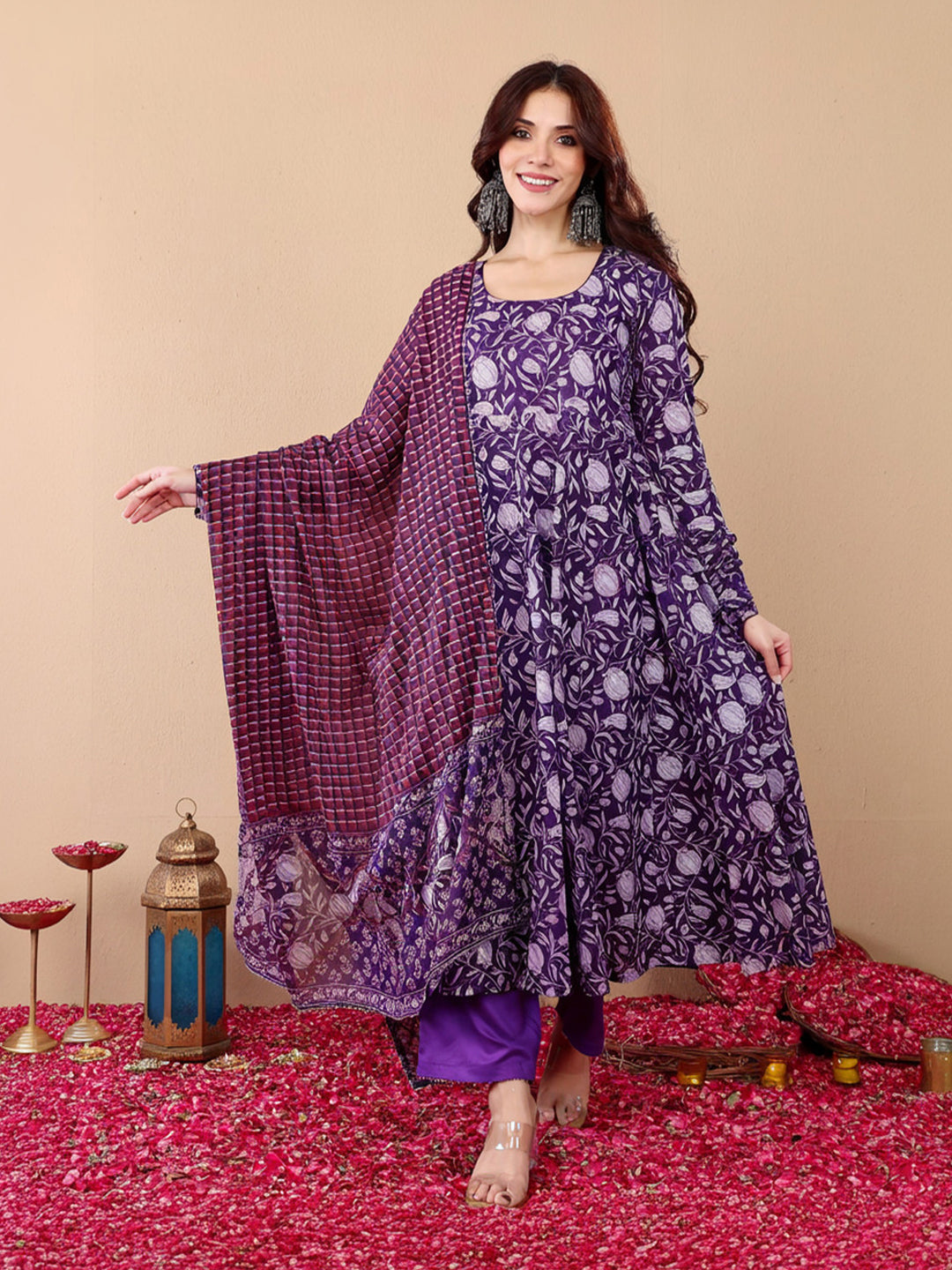 Jyoti Fashion Purple Rayon Printed Designer Kurta Set With Dupatta