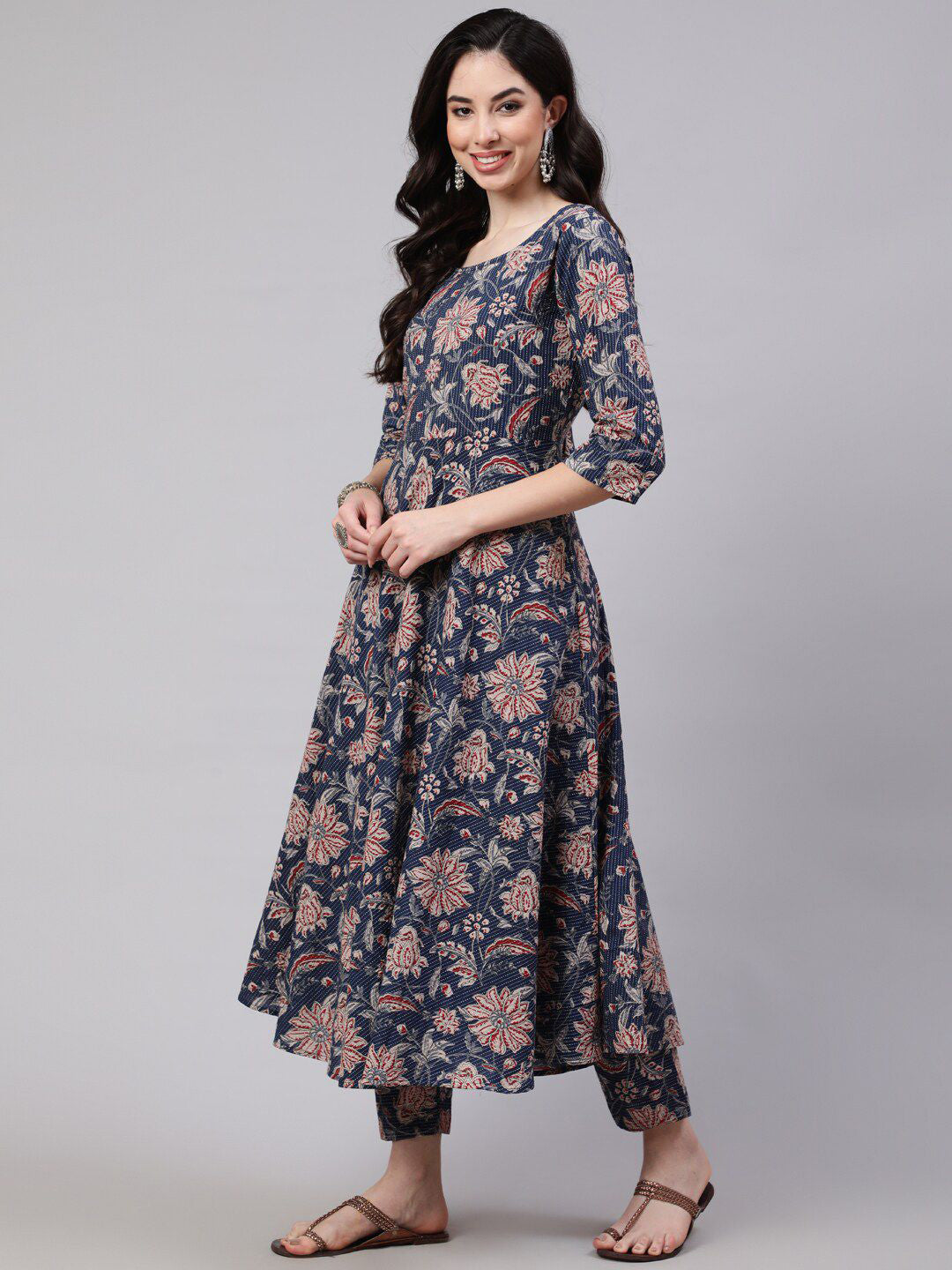 Jyoti Fashion Navy Blue Rayon Printed Designer Kurta Set With Dupatta
