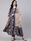 Jyoti Fashion Navy Blue Rayon Printed Designer Kurta Set With Dupatta