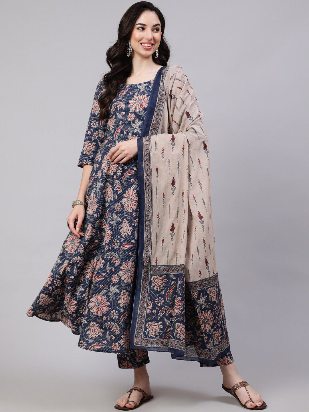 Jyoti Fashion Navy Blue Rayon Printed Designer Kurta Set With Dupatta