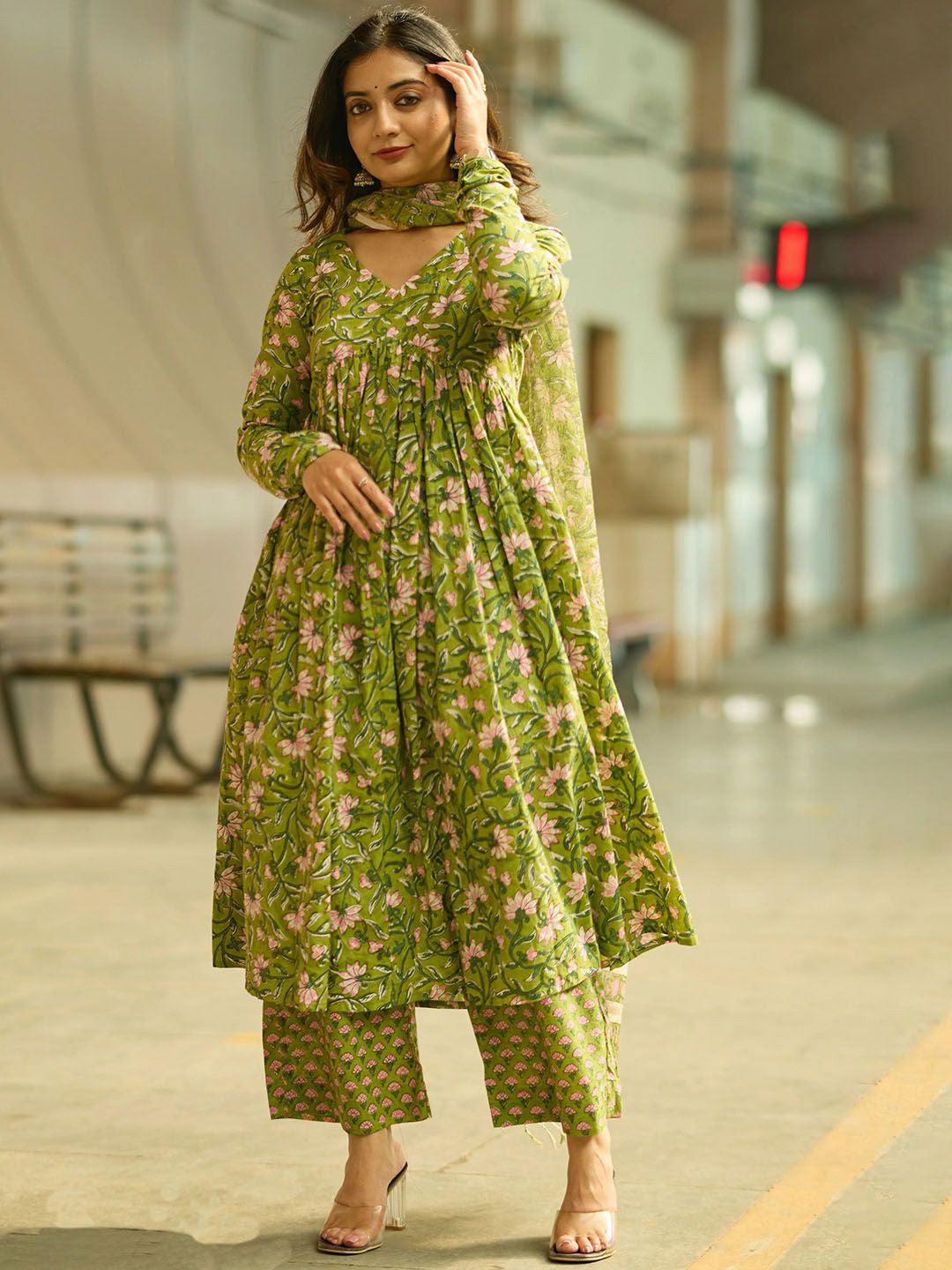 Jyoti Fashion Parrot Rayon Printed Designer Kurta Set With Dupatta