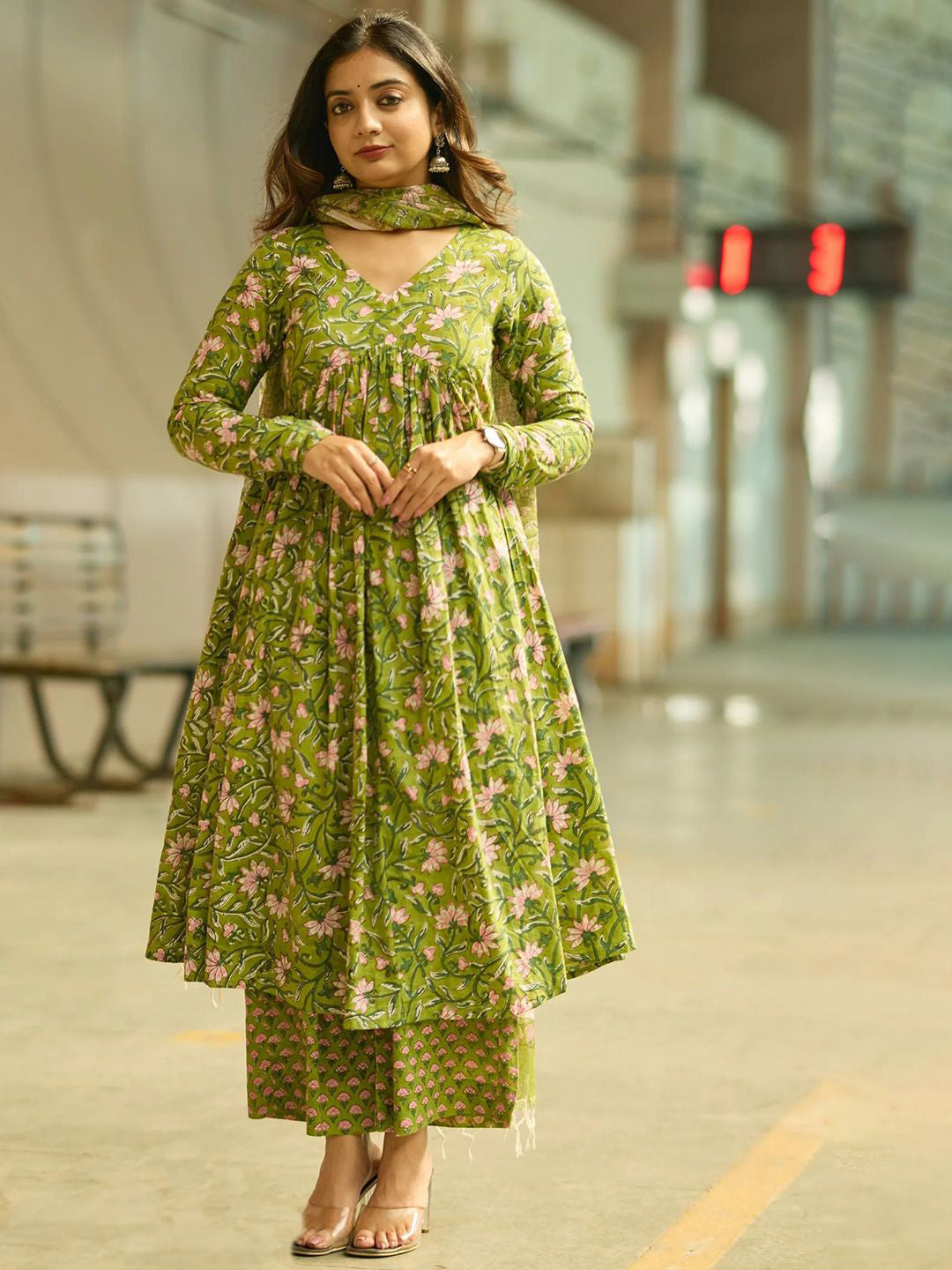 Jyoti Fashion Parrot Rayon Printed Designer Kurta Set With Dupatta