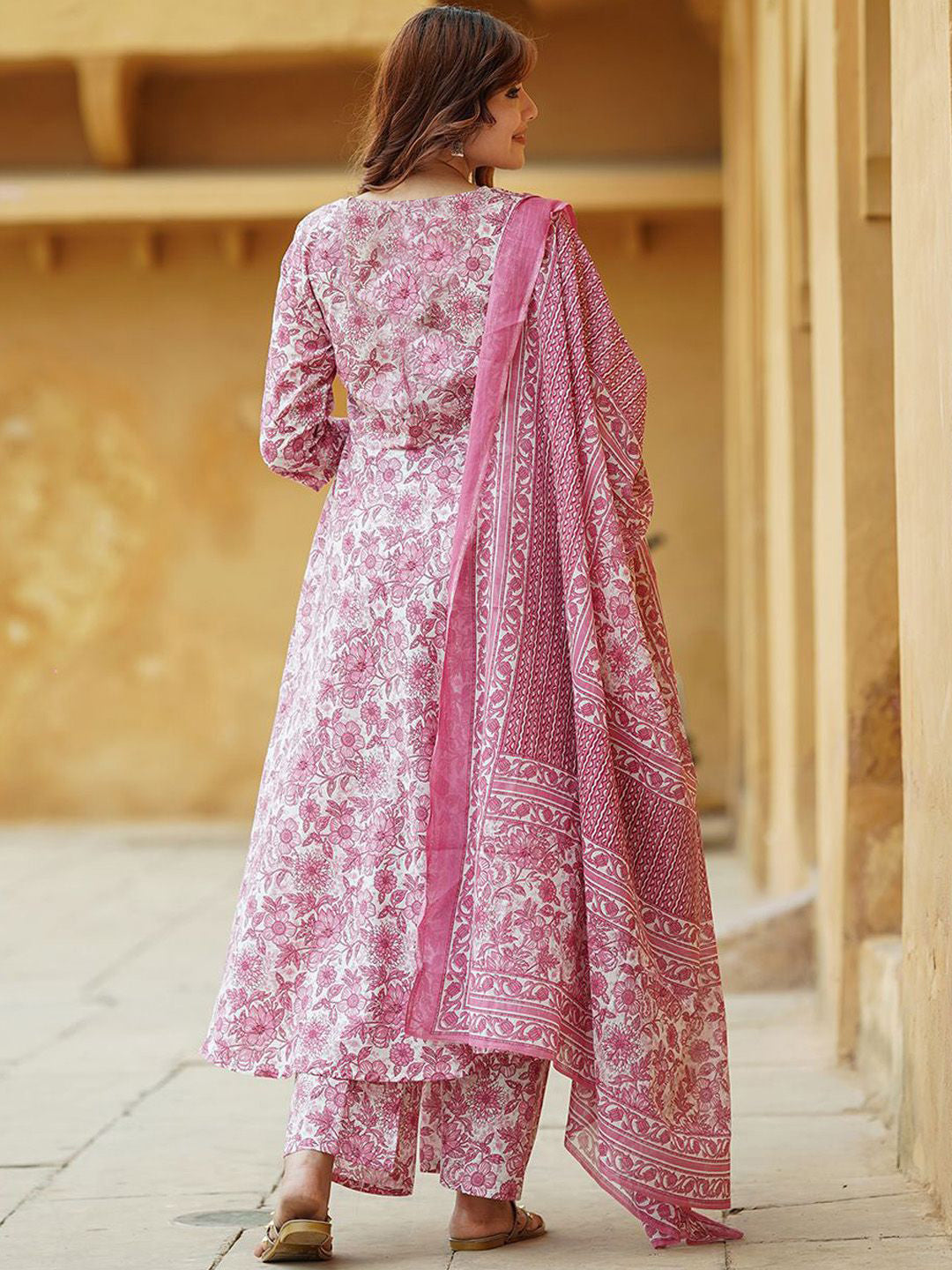 Baby Pink Rayon Printed Designer Kurta Set with Dupatta