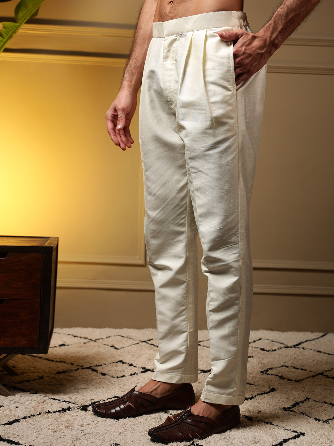 Men's Wine Slub Silk Jacquard Kurta Set with Koti - 3D Weaving