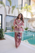 Pink Salsa fabric designer kurta set with intricate mirror and lace work and matching Batwa