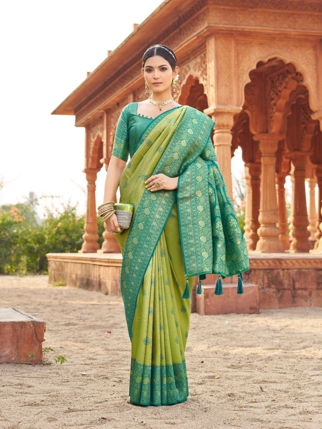 Green Soft Banarasi Silk Zari Woven Saree with Matching Blouse