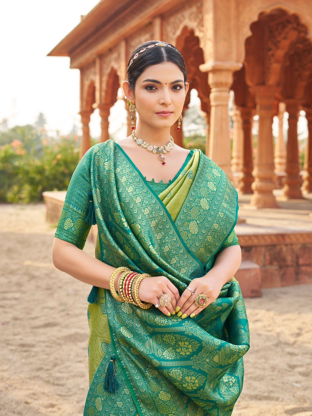 Green Soft Banarasi Silk Zari Woven Saree with Matching Blouse