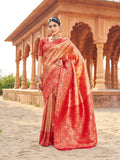 Peach Soft Banarasi Silk Zari Woven Saree with Blouse