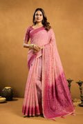 Pink Premium Spun Cotton Saree with Zari woven border and blouse