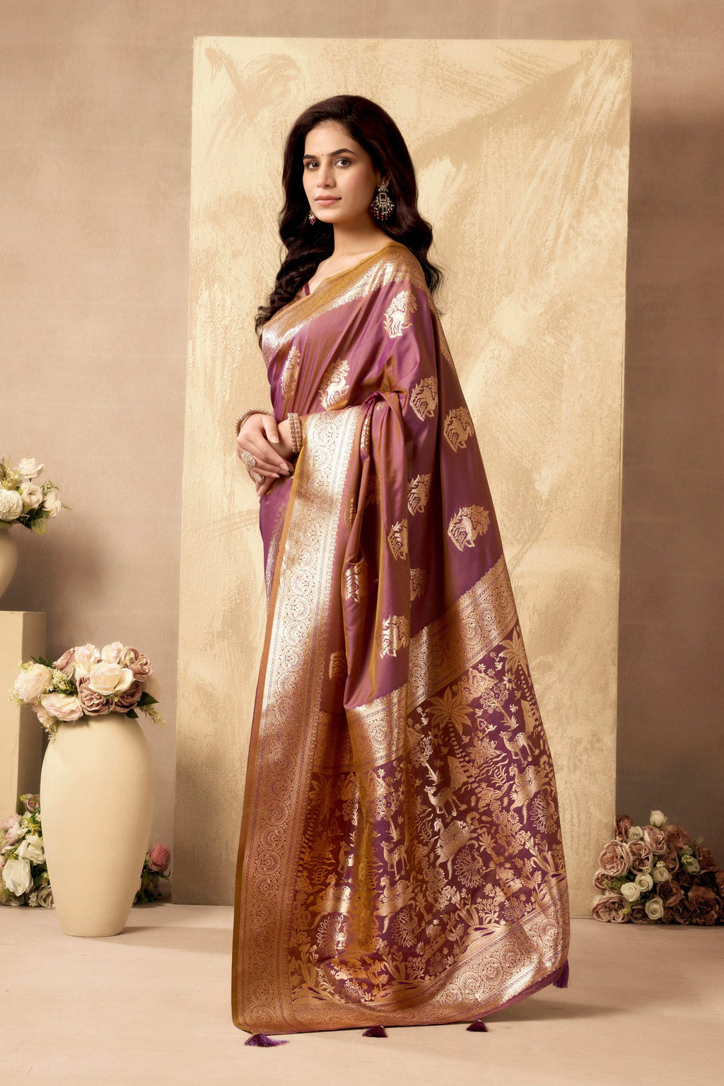 Wine Silk Zari Woven Saree with Coordinating Blouse