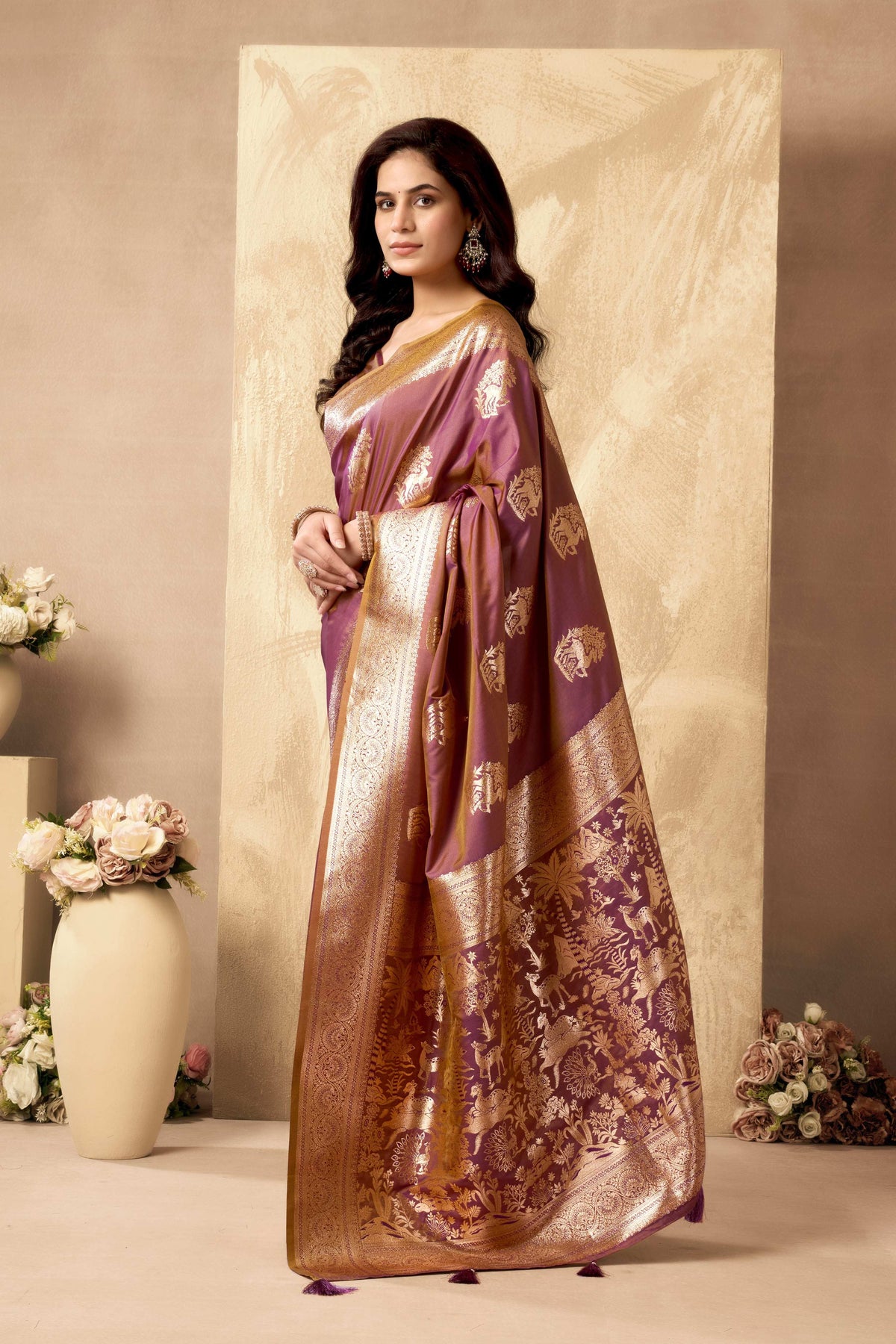 Wine Silk Zari Woven Saree with Coordinating Blouse