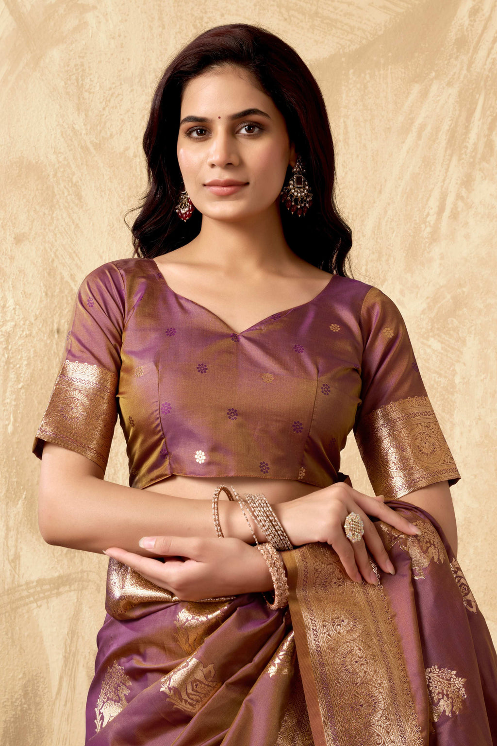 Wine Silk Zari Woven Saree with Coordinating Blouse