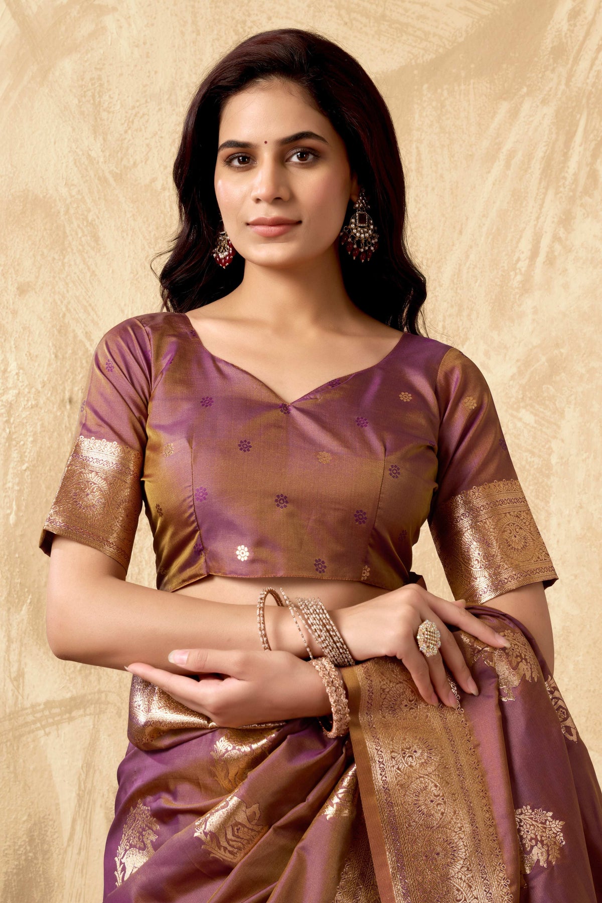 Wine Silk Zari Woven Saree with Coordinating Blouse