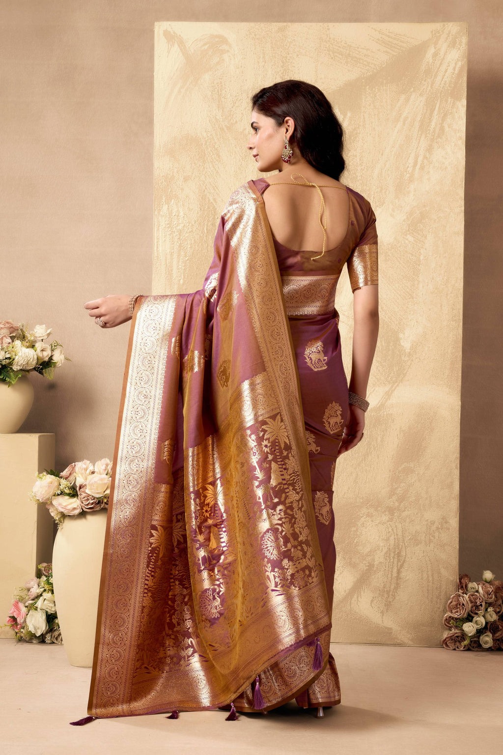 Wine Silk Zari Woven Saree with Coordinating Blouse