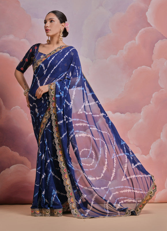 Jyoti Fashion Women's Blue Coding Sequence Georgette Saree with Blouse