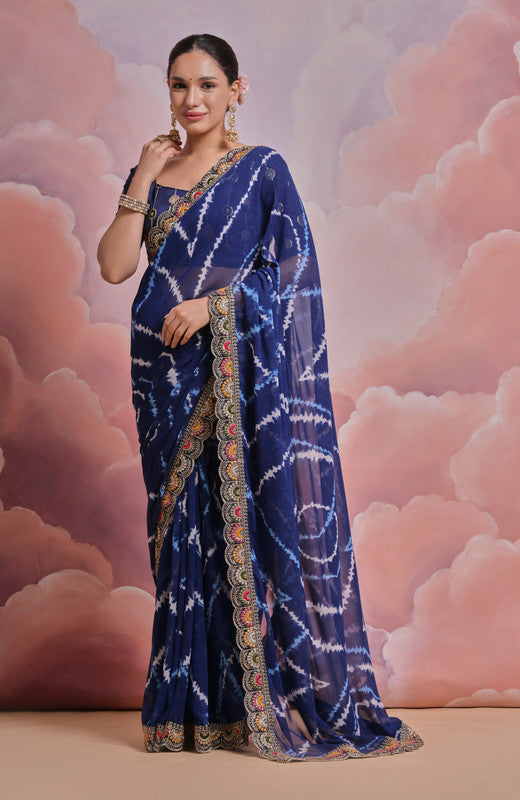 Jyoti Fashion Women's Blue Coding Sequence Georgette Saree with Blouse