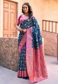 Navy Blue silk saree with Zari woven detailing and Jhalar finish